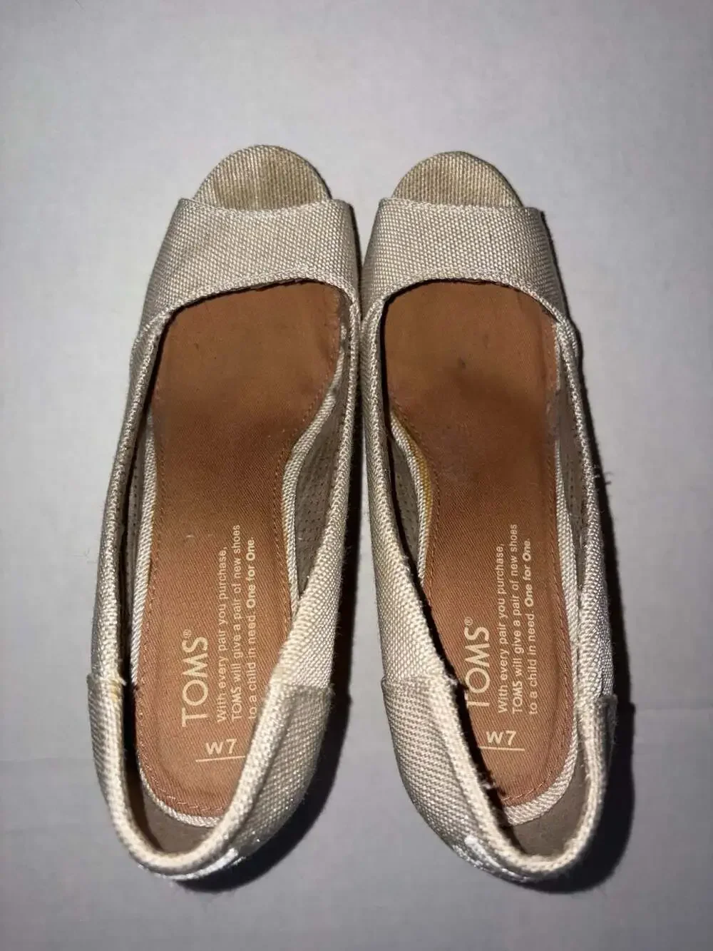 TOMS Women's Open-Toe Cork Wedge Heel Sandals in Off-White Canvas